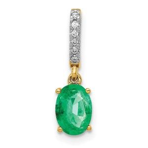 Million Charms 14k Yellow Gold Diamond and Oval Green Emerald Charm Pendant